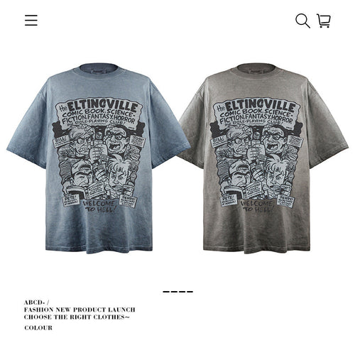 American vintage street T-shirt pure cotton men's and women's summer loose