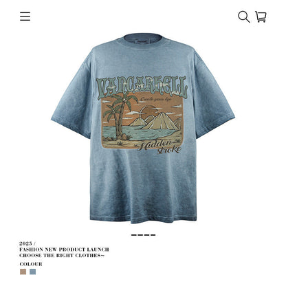 American vintage street T-shirt retro Yabi style men loose