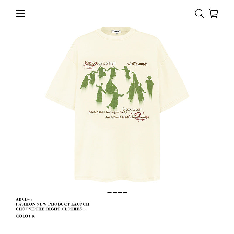American vintage street T-shirt pure cotton men's and women's summer loose
