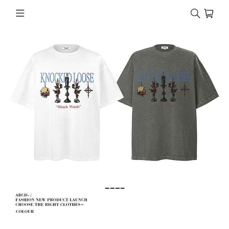 American vintage street T-shirt pure cotton retro men's and women's summer loose