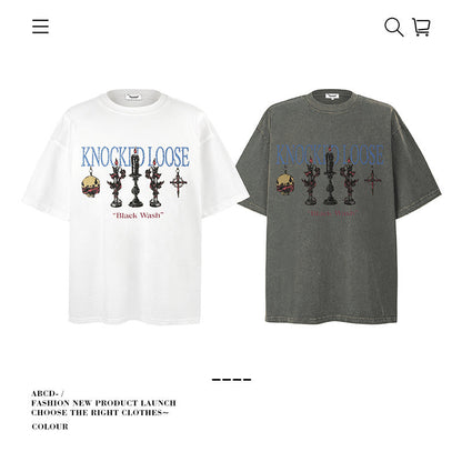 American vintage street T-shirt pure cotton retro men's and women's summer loose