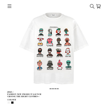 American vintage street T-shirt pure cotton men and women loose