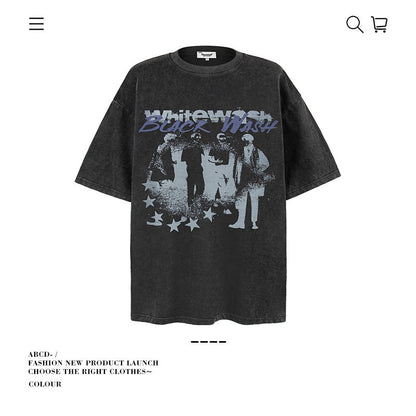 American vintage street T-shirt cotton character print men and women summer loose