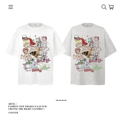 American vintage street T-shirt pure cotton men's and women's summer loose