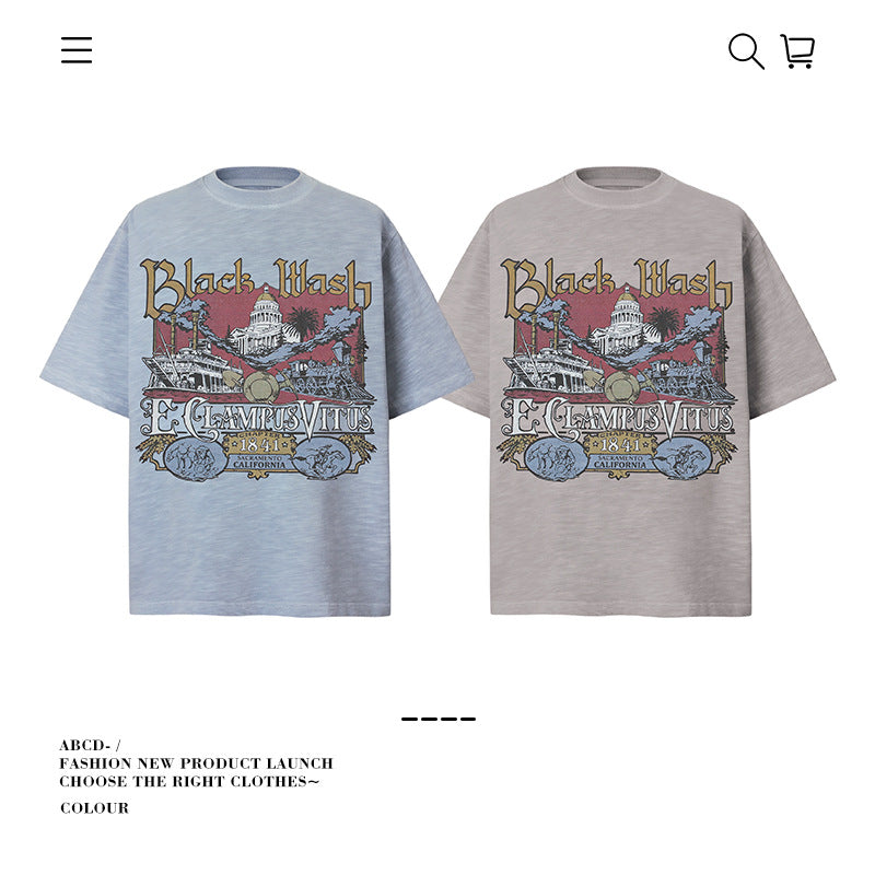American vintage street T-shirt pure cotton men's and women's summer loose