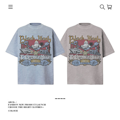 American vintage street T-shirt pure cotton men's and women's summer loose