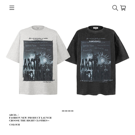 American vintage street T-shirt pure cotton men's and women's summer loose