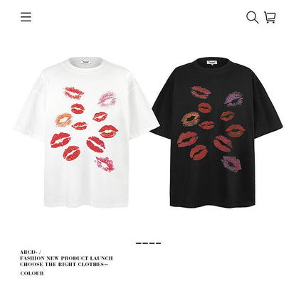 American vintage street T-shirt pure cotton men's and women's summer loose