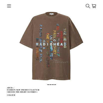 American vintage street T-shirt pure cotton men's and women's summer loose