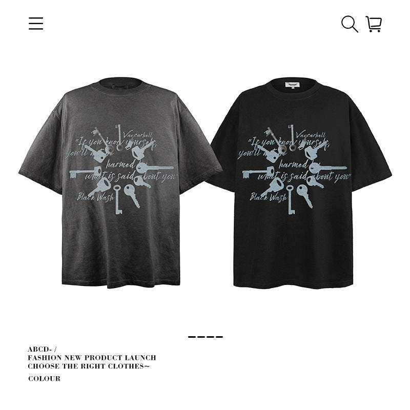 American vintage street T-shirt pure cotton men's and women's summer loose half-sleeves