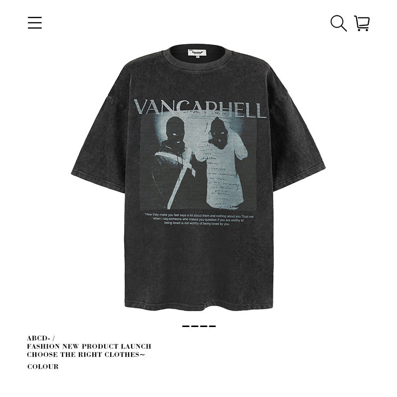 American vintage street T-shirt pure cotton retro men's and women's summer loose