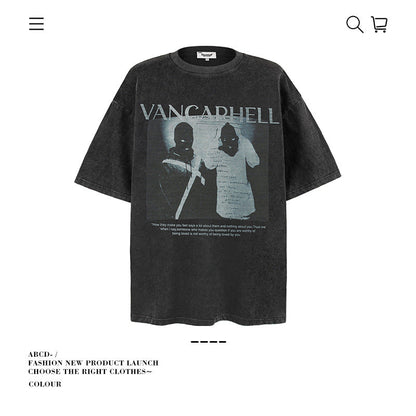 American vintage street T-shirt pure cotton retro men's and women's summer loose