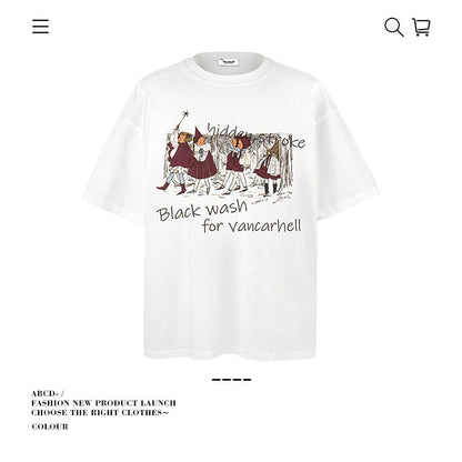 American vintage street T-shirt pure cotton men's and women's summer loose