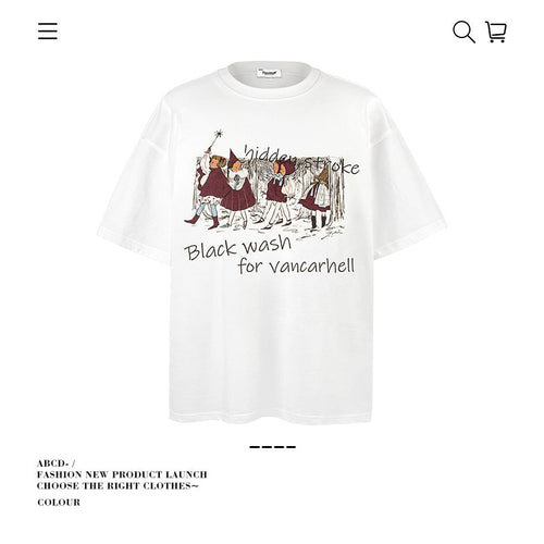 American vintage street T-shirt pure cotton men's and women's summer loose