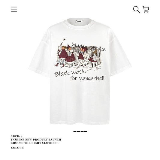 American vintage street T-shirt pure cotton men's and women's summer loose