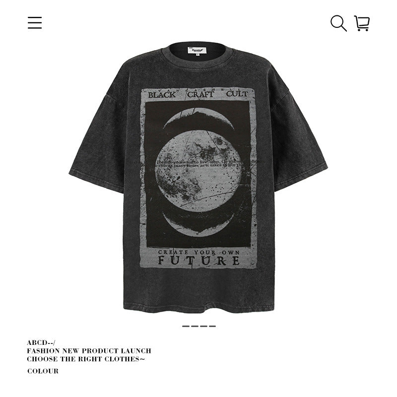 American vintage street T-shirt pure cotton retro men's and women's summer loose