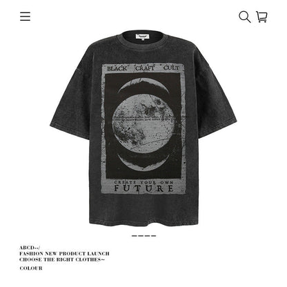 American vintage street T-shirt pure cotton retro men's and women's summer loose