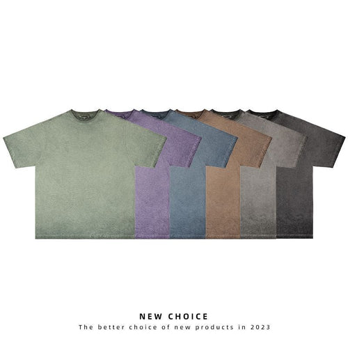 American vintage street T-shirt retro solid color men's loose half-sleeve shirt