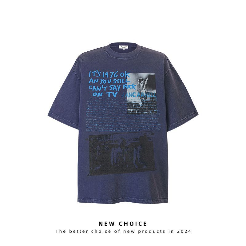 American vintage street T-shirt retro men's summer loose casual half-sleeved shirt