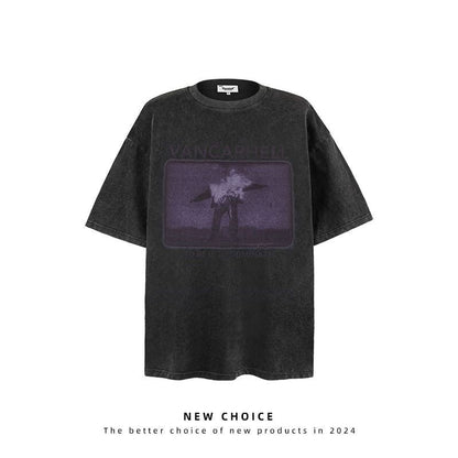 American vintage street T-shirt retro men's loose half-sleeved shirt