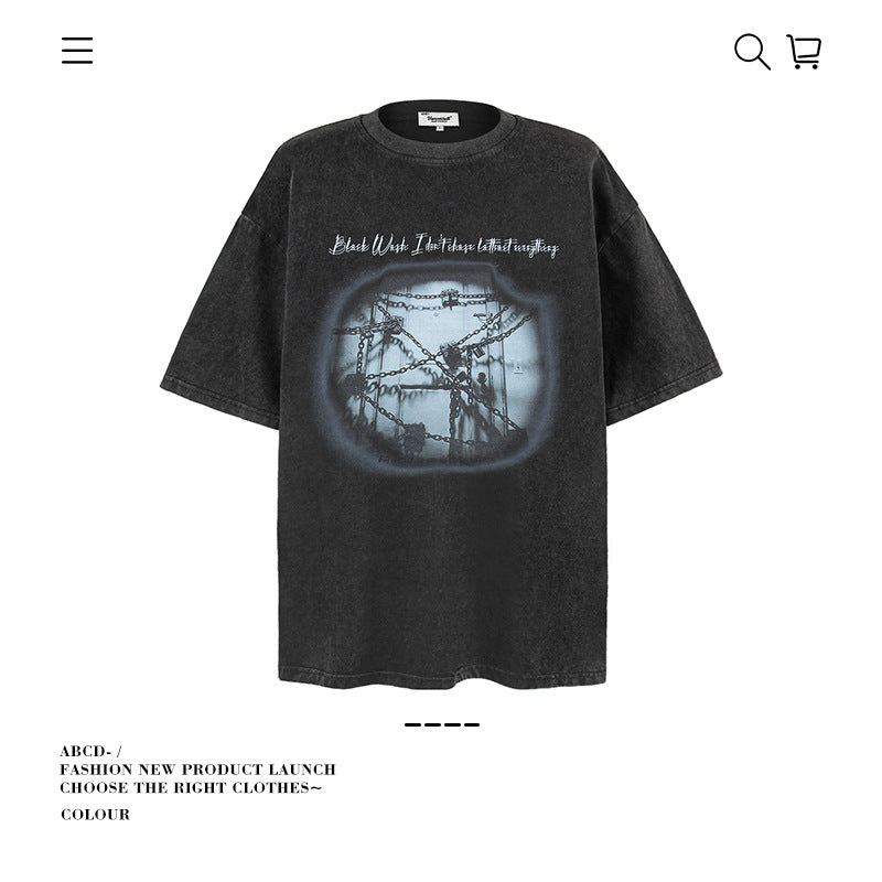 American vintage street T-shirt cotton men loose summer