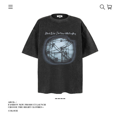 American vintage street T-shirt cotton men loose summer