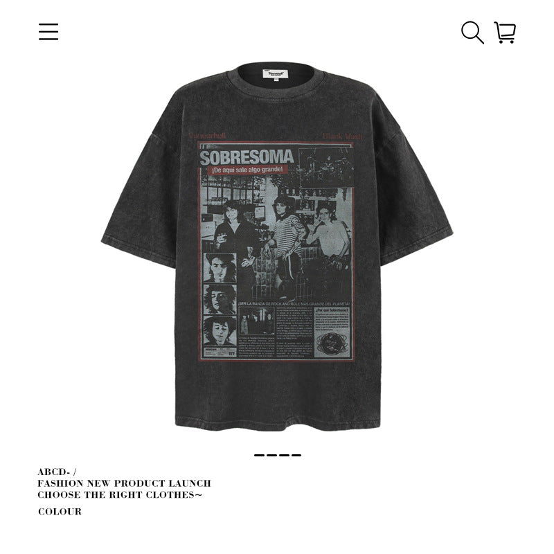 American vintage street T-shirt retro men's loose top