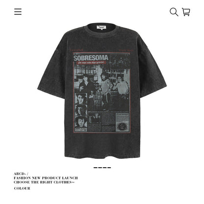 American vintage street T-shirt retro men's loose top