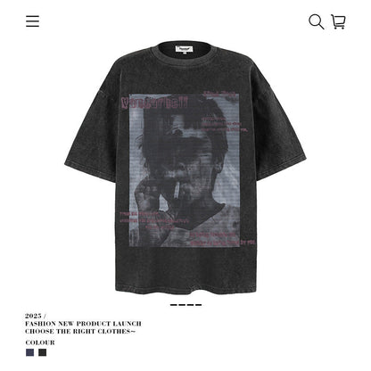American vintage street T-shirt summer loose cotton men's clothing