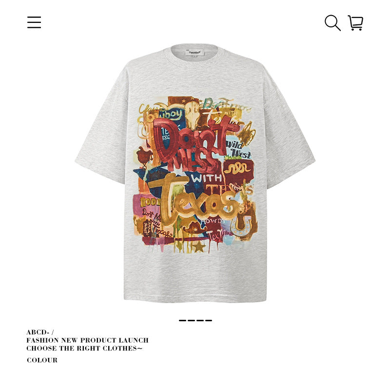 American vintage street T-shirt pure cotton men's and women's summer loose