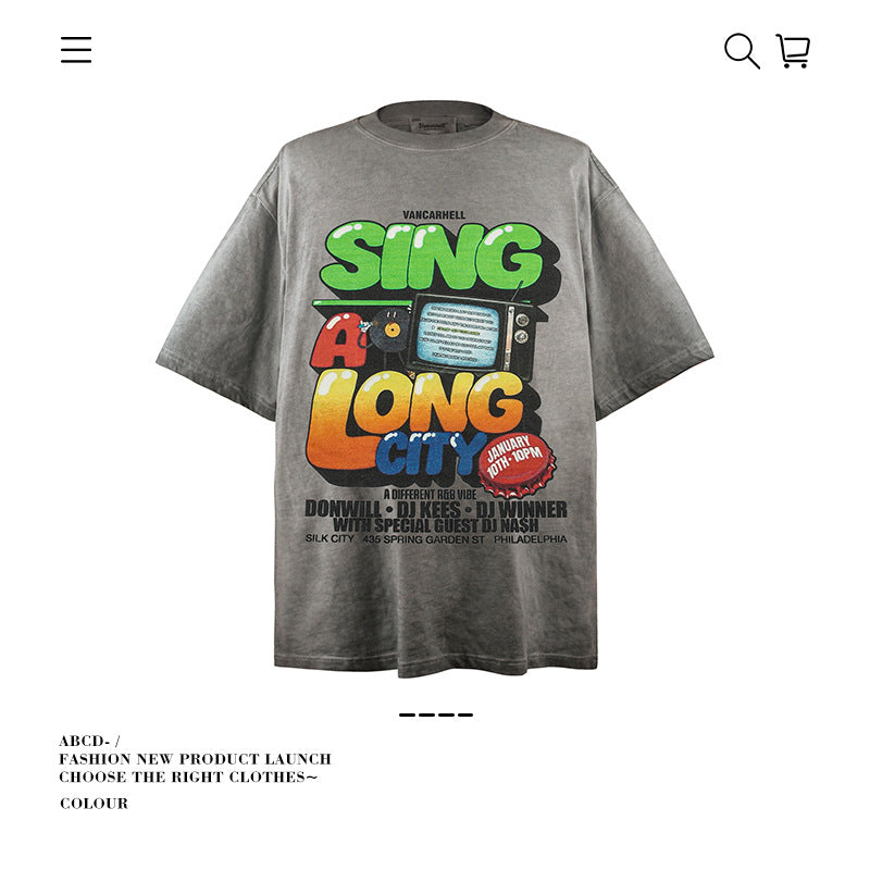 American vintage street T-shirt pure cotton men's and women's summer loose half-sleeves