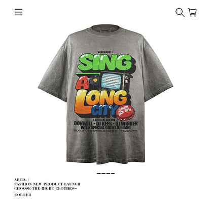 American vintage street T-shirt pure cotton men's and women's summer loose half-sleeves