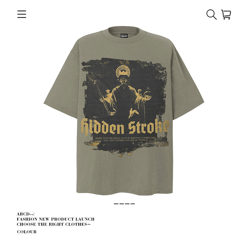 American vintage street T-shirt pure cotton retro men's and women's summer loose