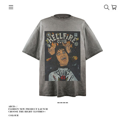 American vintage street T-shirt pure cotton men's and women's summer loose