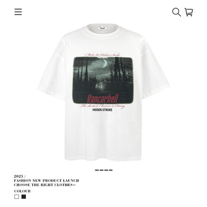 American vintage street T-shirt men's loose half-sleeve summer