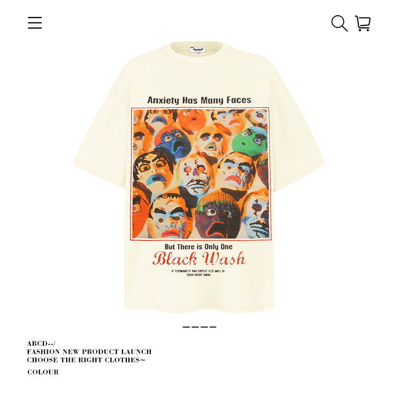 American vintage street T-shirt retro men's summer loose half-sleeved shirt
