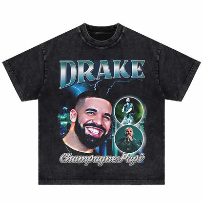 2024Summer Washed Short Sleeve Tshirts Men Hip Hop Portrait (Prat 2)