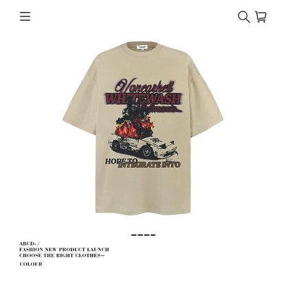 American vintage street T-shirt pure cotton retro men's and women's summer loose