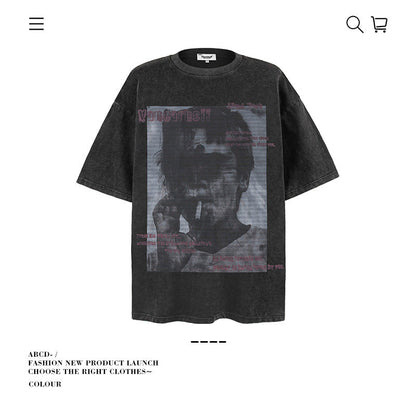 American vintage street T-shirt men's loose spring and summer half-sleeved shirt