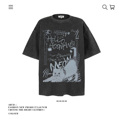 American vintage street T-shirt cotton men loose summer