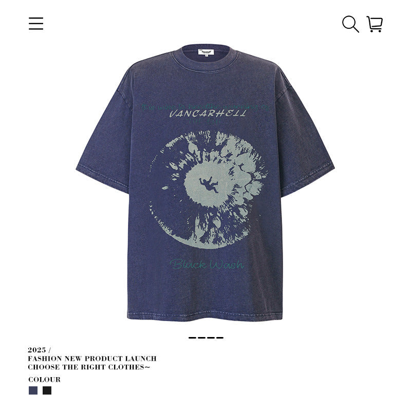 American vintage street T-shirt pure cotton retro men's and women's summer loose half sleeves