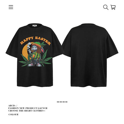 American vintage street T-shirt pure cotton men's and women's summer loose
