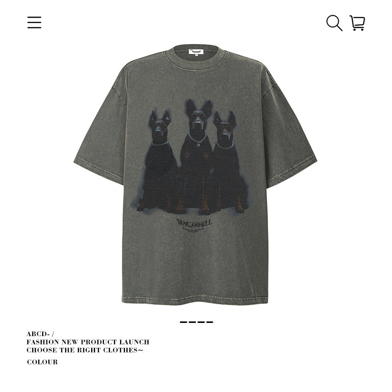 American vintage street T-shirt pure cotton men's and women's summer loose