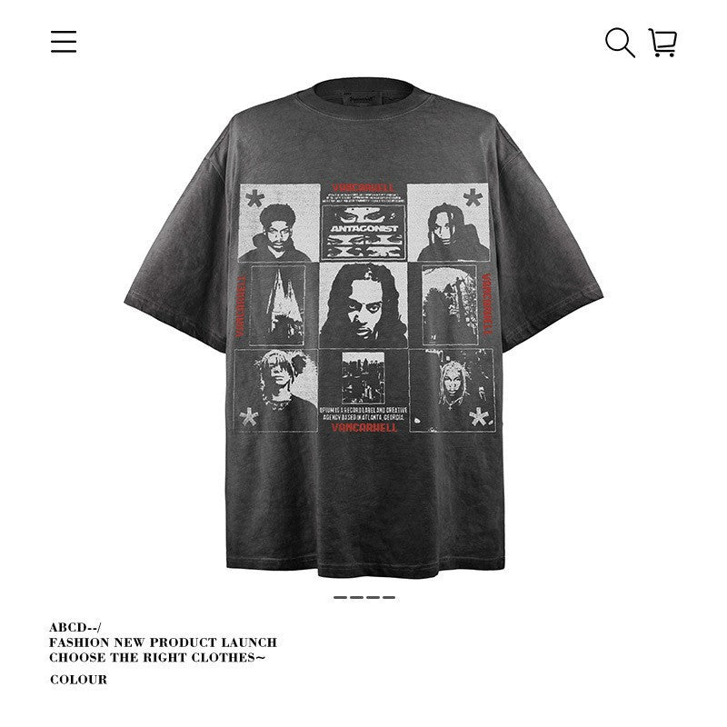 American vintage street T-shirt pure cotton men and women loose