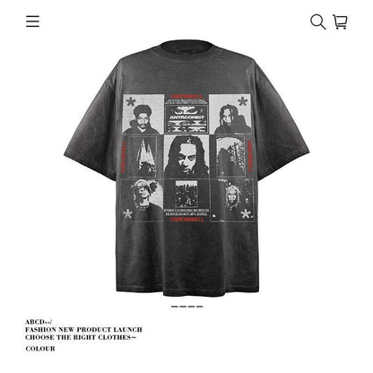 American vintage street T-shirt pure cotton men and women loose