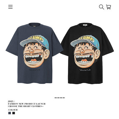 American vintage street T-shirt men's loose vintage pure cotton summer