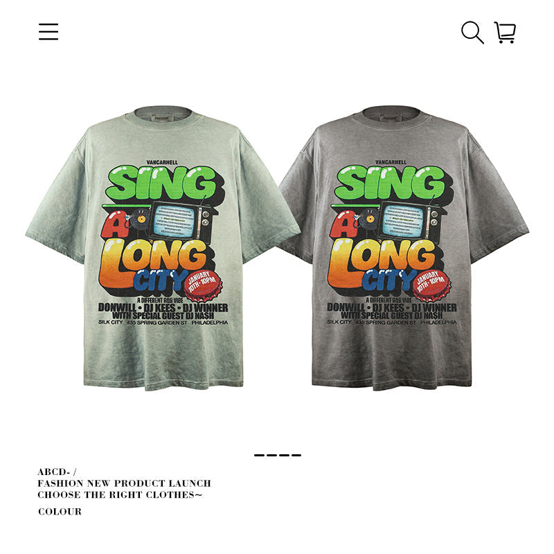 American vintage street T-shirt pure cotton men's and women's summer loose half-sleeves
