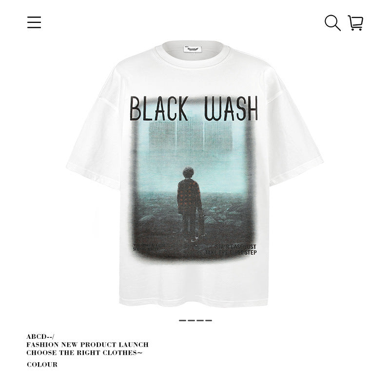 American vintage street T-shirt pure cotton retro men's and women's summer loose