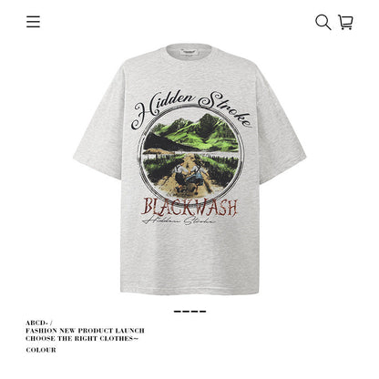 American vintage street T-shirt cotton men loose summer