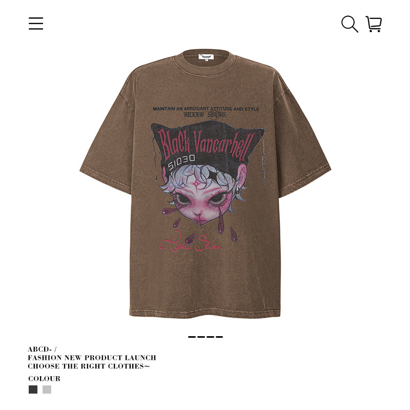 American vintage street T-shirt men's loose top
